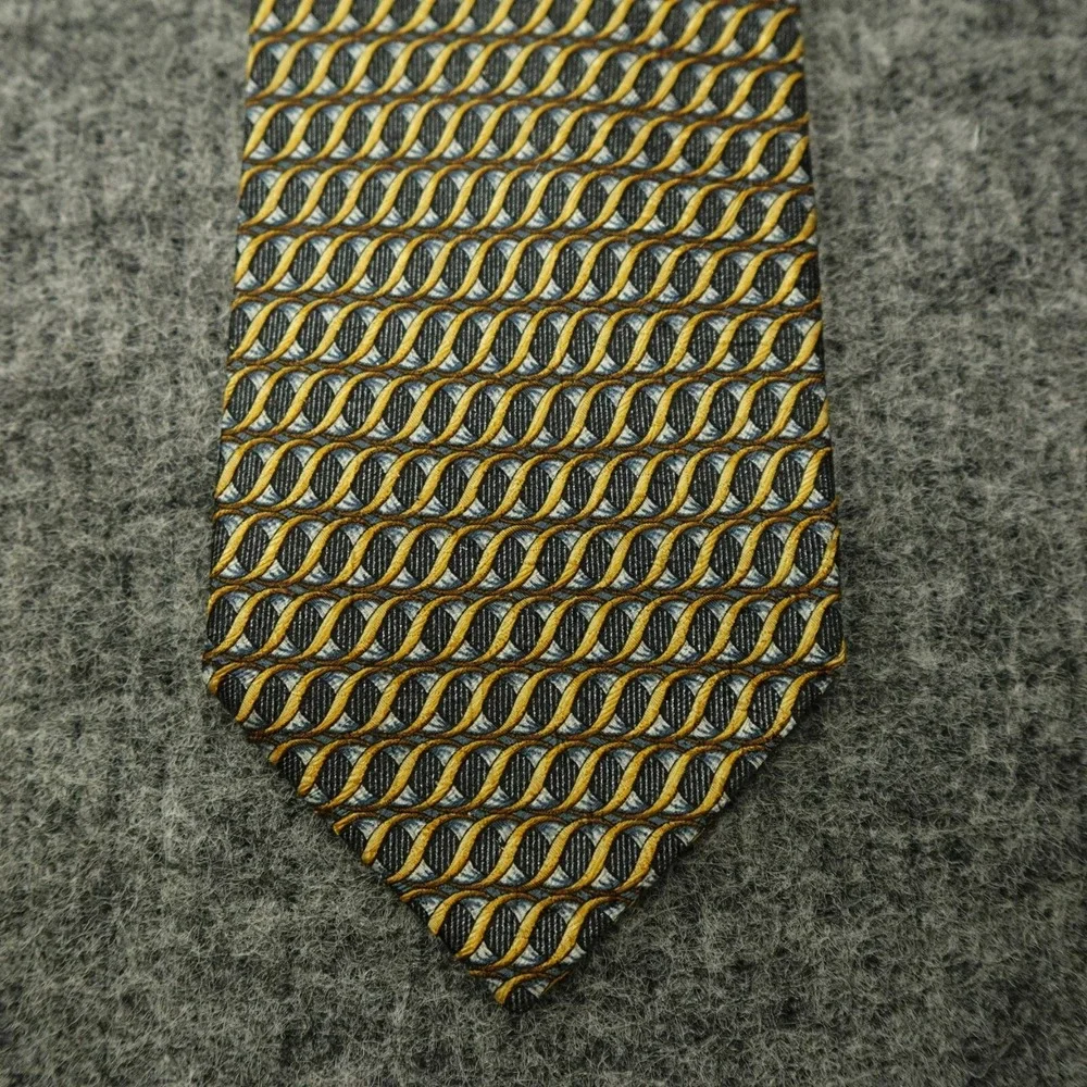 Ermenegildo Zegna Silk‎ Neck Tie 59L 3.75W Gold Green Office Wear Made In Italy